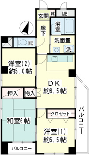 横浜市金沢区の賃貸マンション　アーバンハイツ金沢文庫　３０５号室　間取