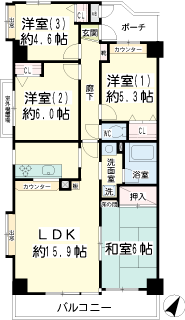 横浜市鶴見区の分譲賃貸マンション　ニックアーバンプラザ鶴見　間取りです