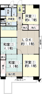 横浜市鶴見区の４ＬＤＫ賃貸マンション　ニッコーハイツ三ッ池公園　間取りです