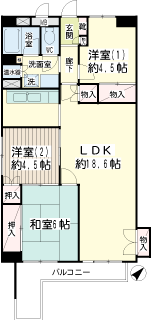 横浜市鶴見区の賃貸マンション　ニッコーハイツ三ッ池公園　間取りです