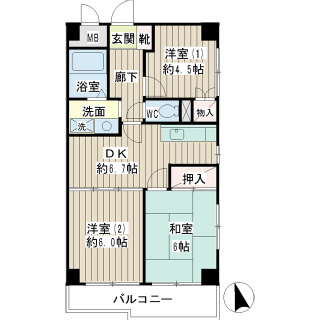 横浜市鶴見区の賃貸マンション　アーバンハイツ鶴見　４０１号室　間取