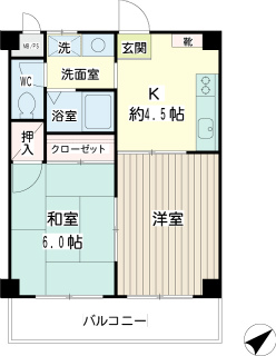 横浜市鶴見区の賃貸マンション　フィーバスU　４０２号室　間取