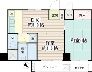 横浜市鶴見区の賃貸マンション　ニックハイム鶴見中央ビル８０４号室　間取りです