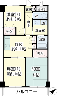 横浜市鶴見区の賃貸マンション　ヒルサイドテラス東寺尾　間取りです