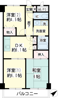 横浜市鶴見区の賃貸マンション　ヒルサイドテラス東寺尾　間取りです