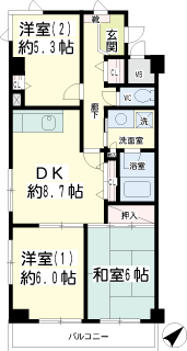 横浜市鶴見区の賃貸マンション　ヒルサイドテラス東寺尾　間取りです