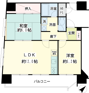 横浜市鶴見区の賃貸マンション　ダイアパレス鶴見第２　６２１号室　間取りです