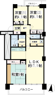 東急東横線大倉山駅の賃貸マンション　大倉山ハイム８号棟　間取りです