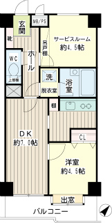 横浜市鶴見区の賃貸マンション　ライオンズマンション鶴見中央　４０４号室　間取