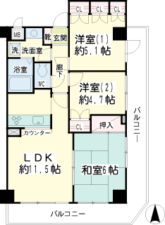 東急東横線　綱島駅の賃貸マンション　ナイスアーバン綱島２　間取りです