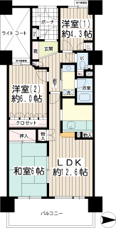 東急東横線　綱島駅　の分譲賃貸マンション　ナイスベルクール横濱綱島　間取りです