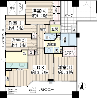 東急東横線　武蔵小杉駅の分譲賃貸マンション　セントスクエア武蔵小杉　間取りです