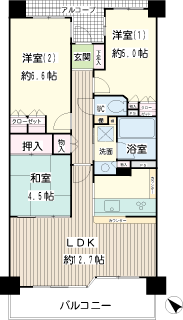 横浜市鶴見区の分譲賃貸マンション　ナイスブライトピア横濱鶴見　間取りです