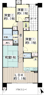 横浜市旭区の分譲賃貸マンション　ナイスサンソレイユ横濱鶴ヶ峰　間取りです