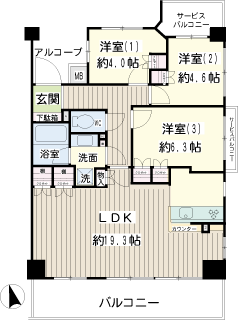 横浜市鶴見区の賃貸マンション　ナイスアーバンスクエア横濱東寺尾　間取りです