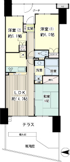 横浜市鶴見区の賃貸マンション　ヨコハマオールパークス一街区　１０６号室　間取