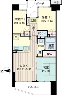 横浜市鶴見区の分譲賃貸マンション　ヨコハマオールパークス　２０２間取り