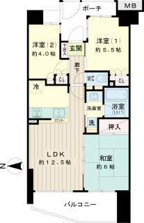 横浜市鶴見区の賃貸マンション　ヨコハマオールパークス四街区　２０２号室　間取