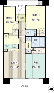 横浜市鶴見区の分譲賃貸マンション　ヨコハマオールパークスニ街区　５０２号室間取