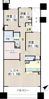 横浜市鶴見区の賃貸マンション　ヨコハマオールパークスニ街区１３０６号室　間取り