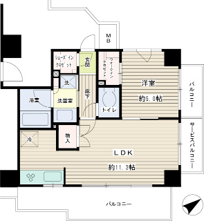 東京都世田谷区の賃貸マンション　アルシア千歳船橋　４０８号室間取