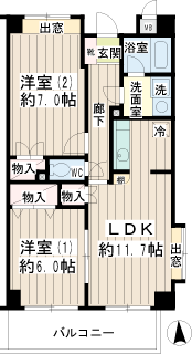 横浜市南区の賃貸マンション　イエルド・ロシーオ井土ヶ谷　間取りです