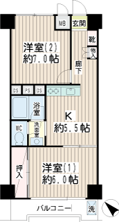 横浜市鶴見区の賃貸マンション　ニックハイム鶴見第一　間取りです