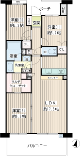 横浜市都筑区の賃貸マンション　パークシティＬａＬａ横浜　間取りです