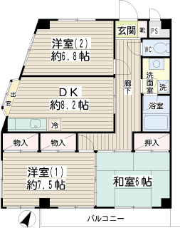 横浜市旭区の賃貸マンション　ＫＦハイム　３０３号室　間取りです