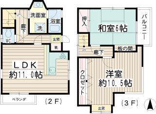 横浜市鶴見区の貸戸建立て　汐入町３丁目戸建　間取り