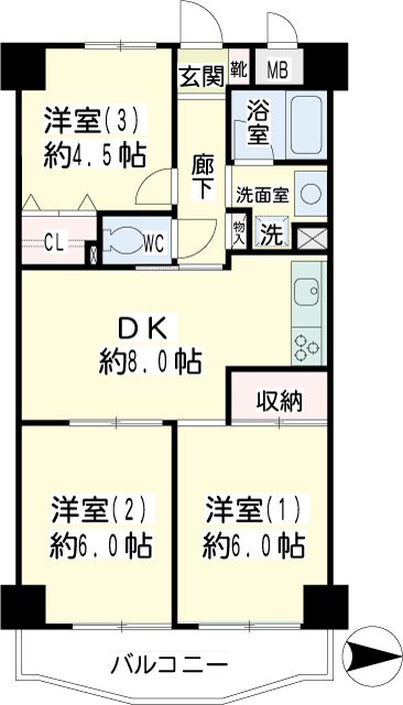 川崎市高津区の賃貸マンション　ヴェルドミール　２０４　間取