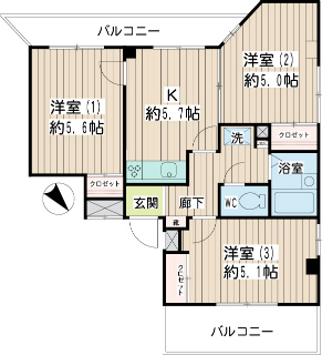 横浜市鶴見区の賃貸マンション　ユリウス今関　３０１号室　間取