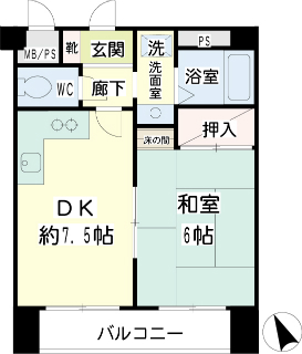 横浜市神奈川区の賃貸マンション　 「駒形エクセルⅡ」４０２号室間取りです