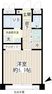 東京都荒川区の賃貸マンション　カルム町屋　202号室　間取りです