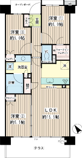 横浜市港北区の賃貸マンション　プラウド綱島　１０８号室　間取