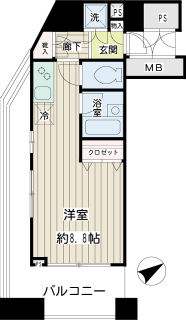 東京都港区の賃貸マンション　ダイナシティ三田　１４０１間取