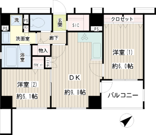 横浜市西区の賃貸マンション　クリオ横浜フロントレジデンス　１００４号室　間取り