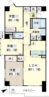 横浜市鶴見区の賃貸マンション　菊名東ガーデンハウス　間取りです