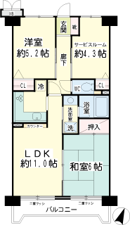 横浜市鶴見区の賃貸マンション　朝日シティパリオ鶴見岸谷　間取りです