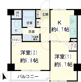 横浜市鶴見区の賃貸マンション　日神パレス鶴見市場　間取りです