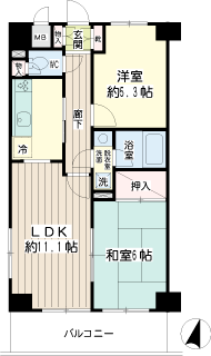 横浜市磯子区の賃貸マンション　ワコーレ横浜蒔田Ⅱ　間取りです