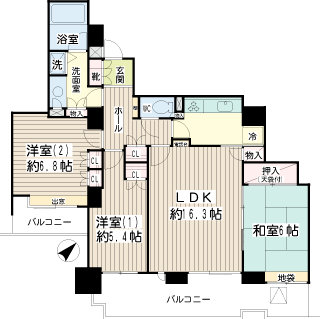 横浜市泉区の賃貸マンション　サンステージ緑園都市東の街１番館　間取りです