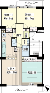 横浜市鶴見区の賃貸マンション　コープ野村バードウッド鶴見１番館　間取りです