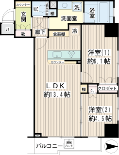 横浜市鶴見区の賃貸マンション　ドメスセレーナ鶴見　３０２号室　間取りです