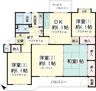 横浜市鶴見区の賃貸マンション　獅子ヶ谷ハイツＢ棟　間取りです