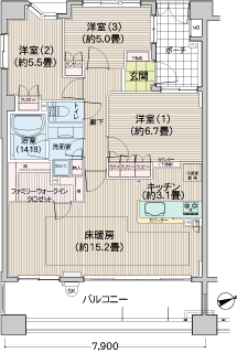 小田急線新百合ヶ丘駅の新築分譲賃貸マンション　ノブレス新百合ヶ丘　間取りです