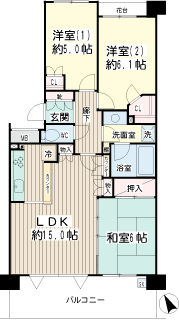 東急東横線　綱島駅の賃貸マンション　ルネ綱島タイムズシンフォニー　間取りです