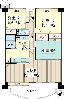 横浜市鶴見区の賃貸マンション　オーベル横浜鶴見　７１１　間取