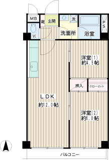 東急東横線　新丸子駅の賃貸マンション　多摩川<br />
サマリヤマンション　間取りです