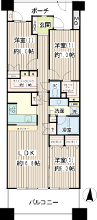 東急東横線　綱島駅の賃貸マンション　グリーンサラウンドシティ五番街　間取りです